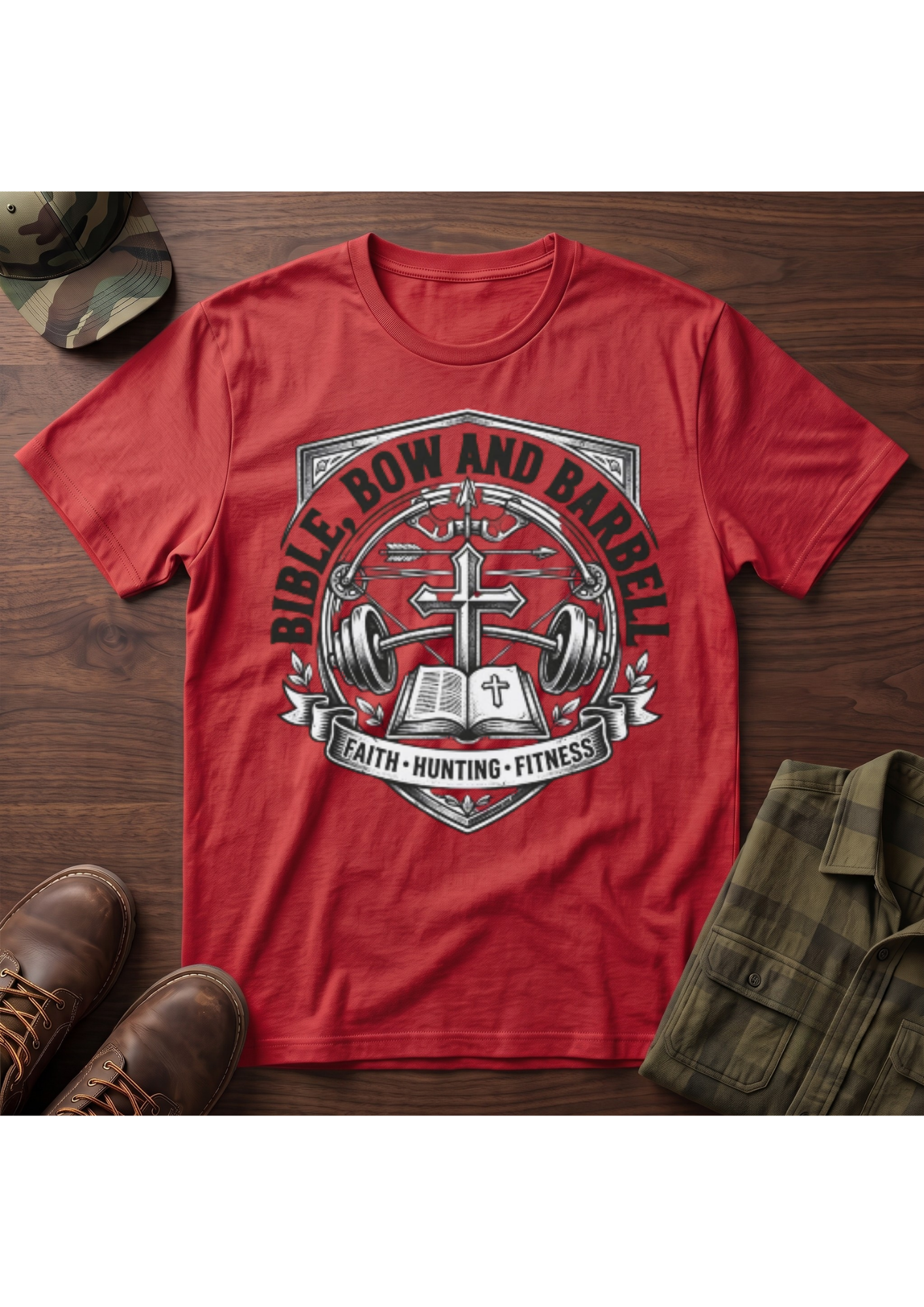 Bible Bow and Barbell Emblem T-Shirt