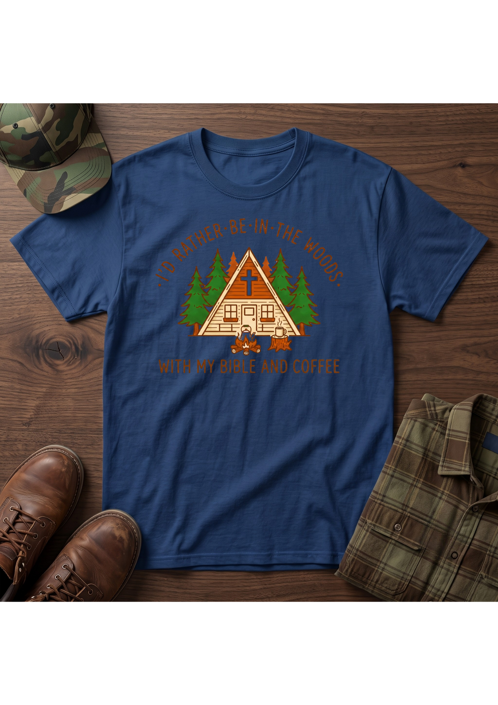 I'd Rather Be in the Woods with My Coffee and Bible Graphic T-SHIRT