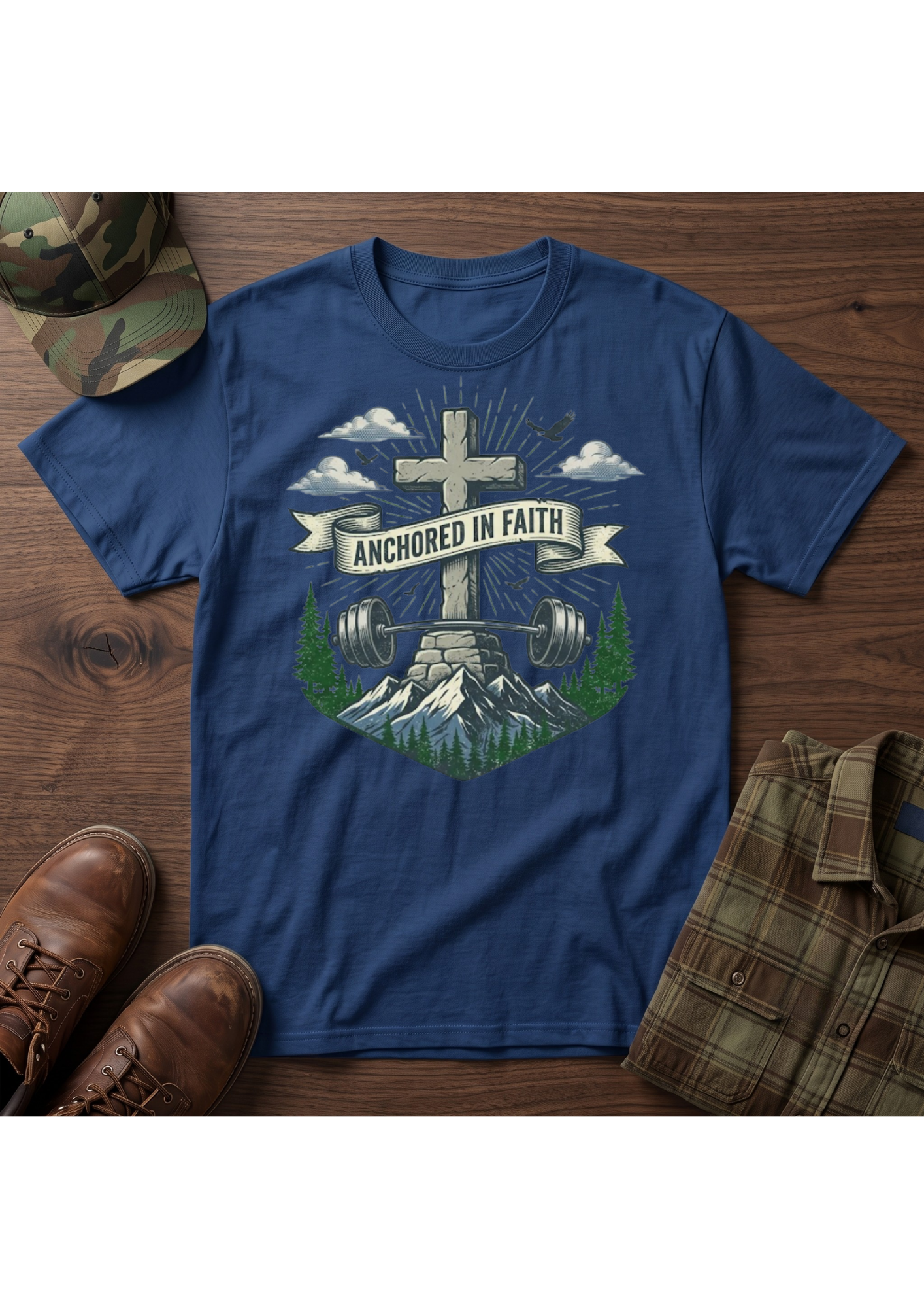 Anchored in Faith Stone Cross T-Shirt