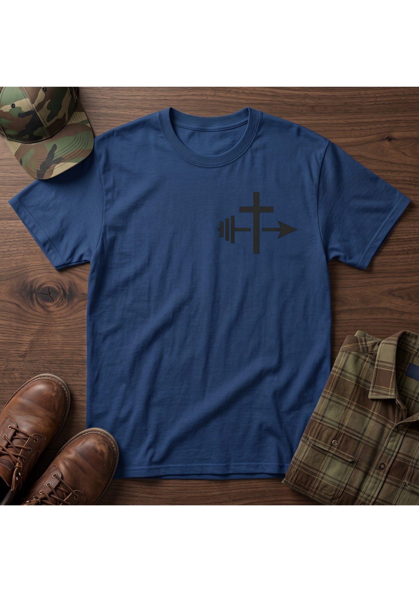 Cross and Barbell Chest Logo Only T-Shirt | Faith Fitness Tee