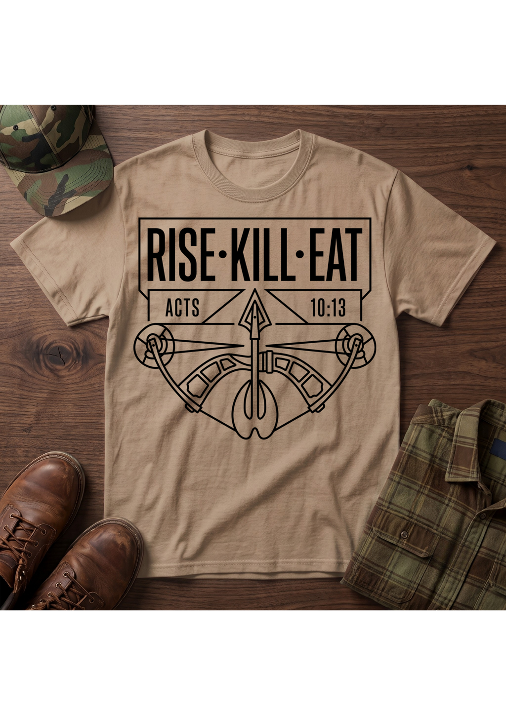 Rise, Kill, Eat Bow and Deer Track T-Shirt