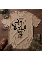 Rise, Kill, Eat. Cross, Bear and Kettlebell T-Shirt