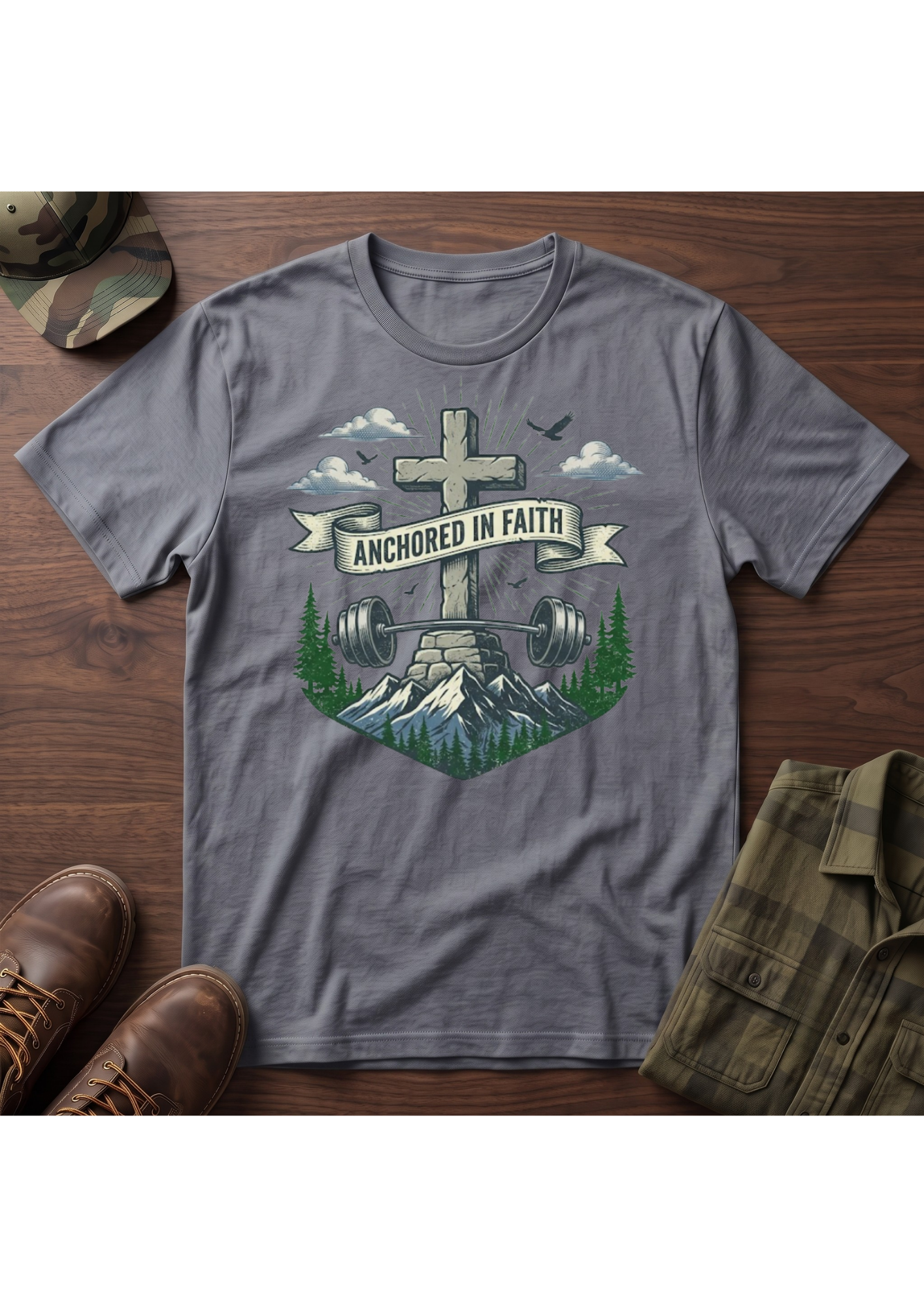 Anchored in Faith Stone Cross T-Shirt