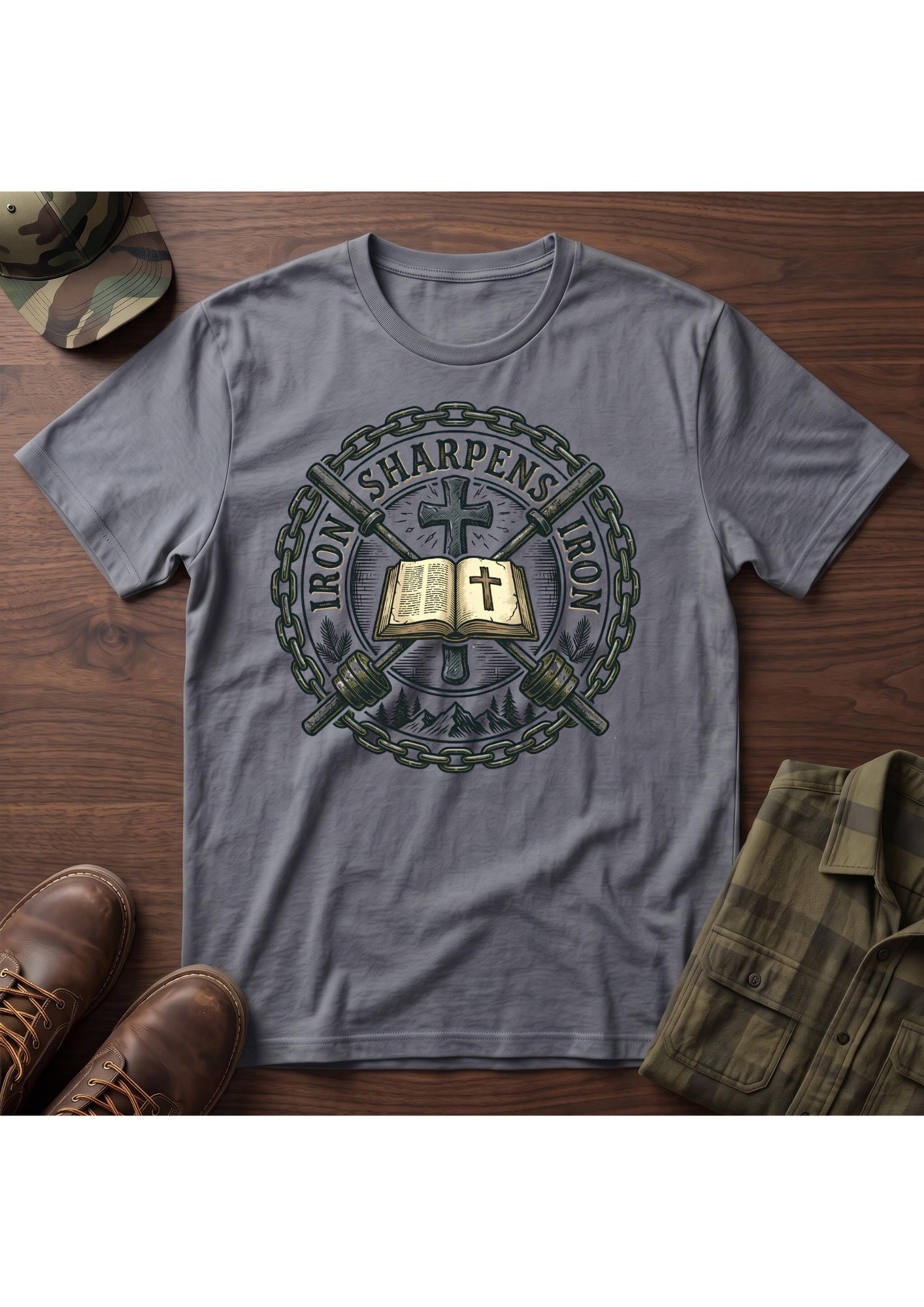 Iron Sharpens Iron Crossed Barbells T-Shirt