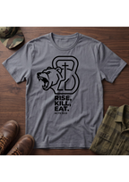 Rise, Kill, Eat. Cross, Bear and Kettlebell T-Shirt