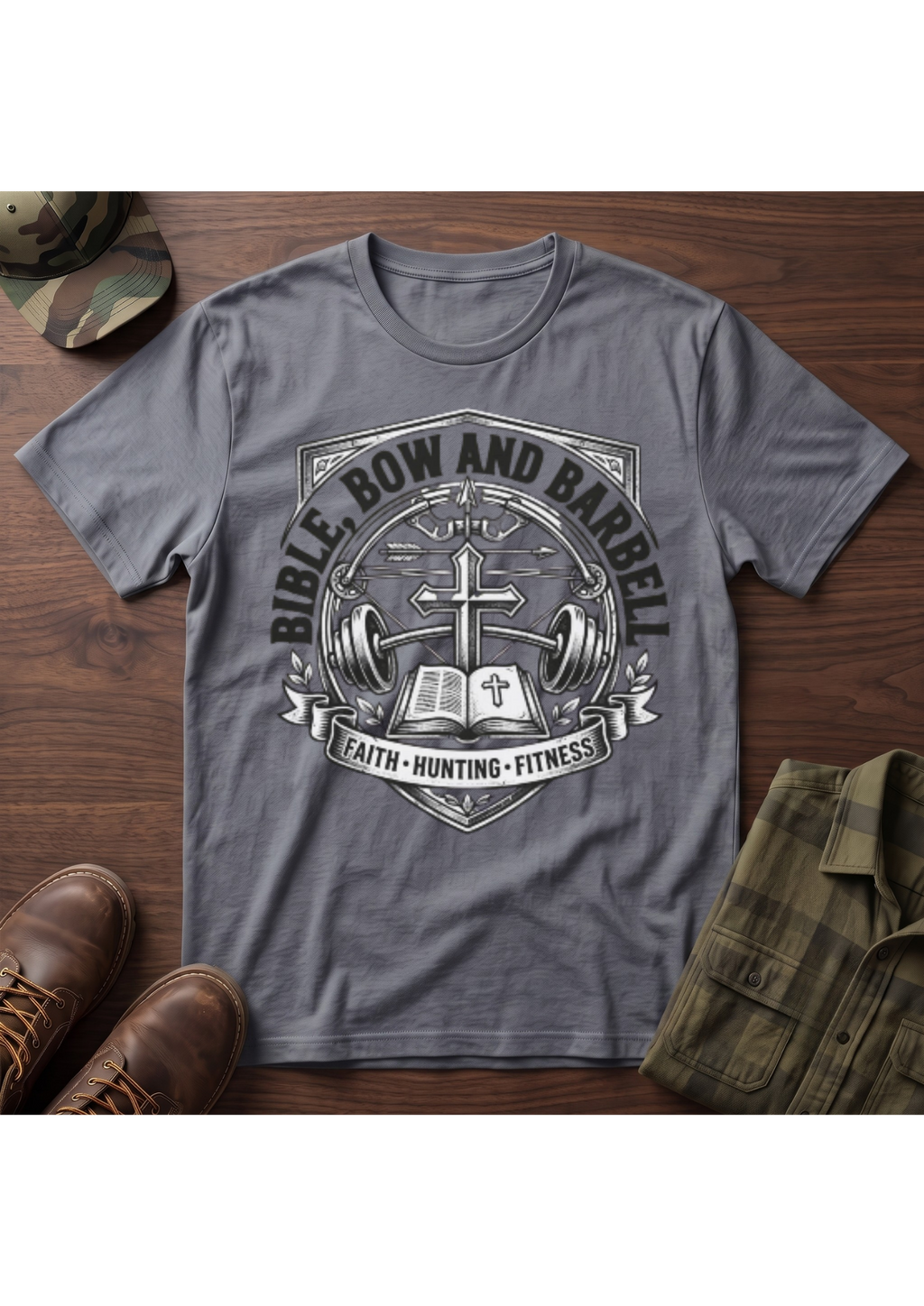 Bible Bow and Barbell Emblem T-Shirt