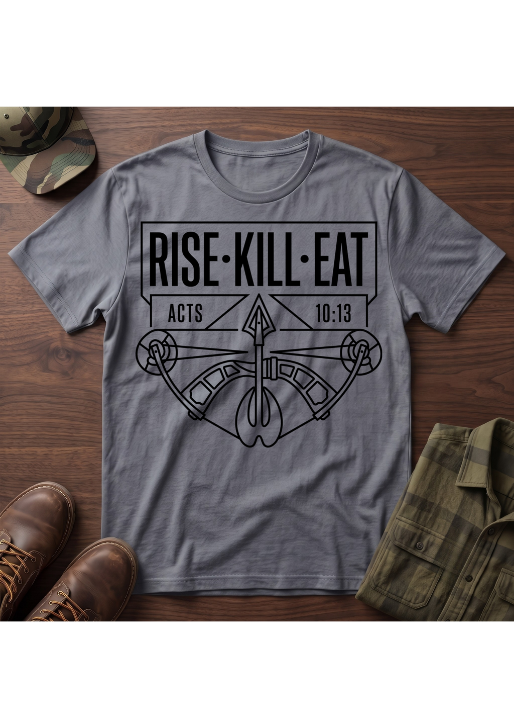 Rise, Kill, Eat Bow and Deer Track T-Shirt