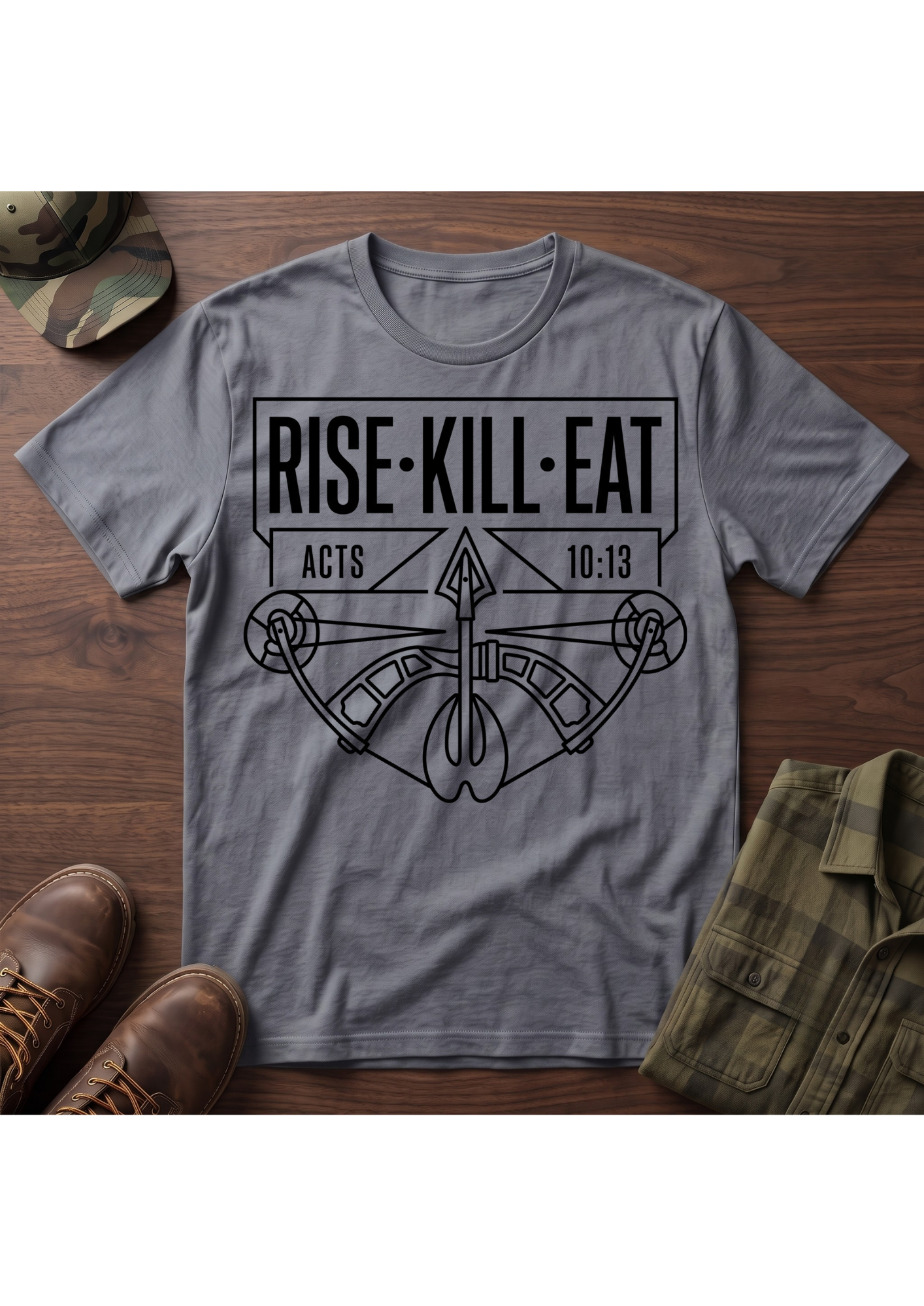 Rise, Kill, Eat Bow and Deer Track T-Shirt