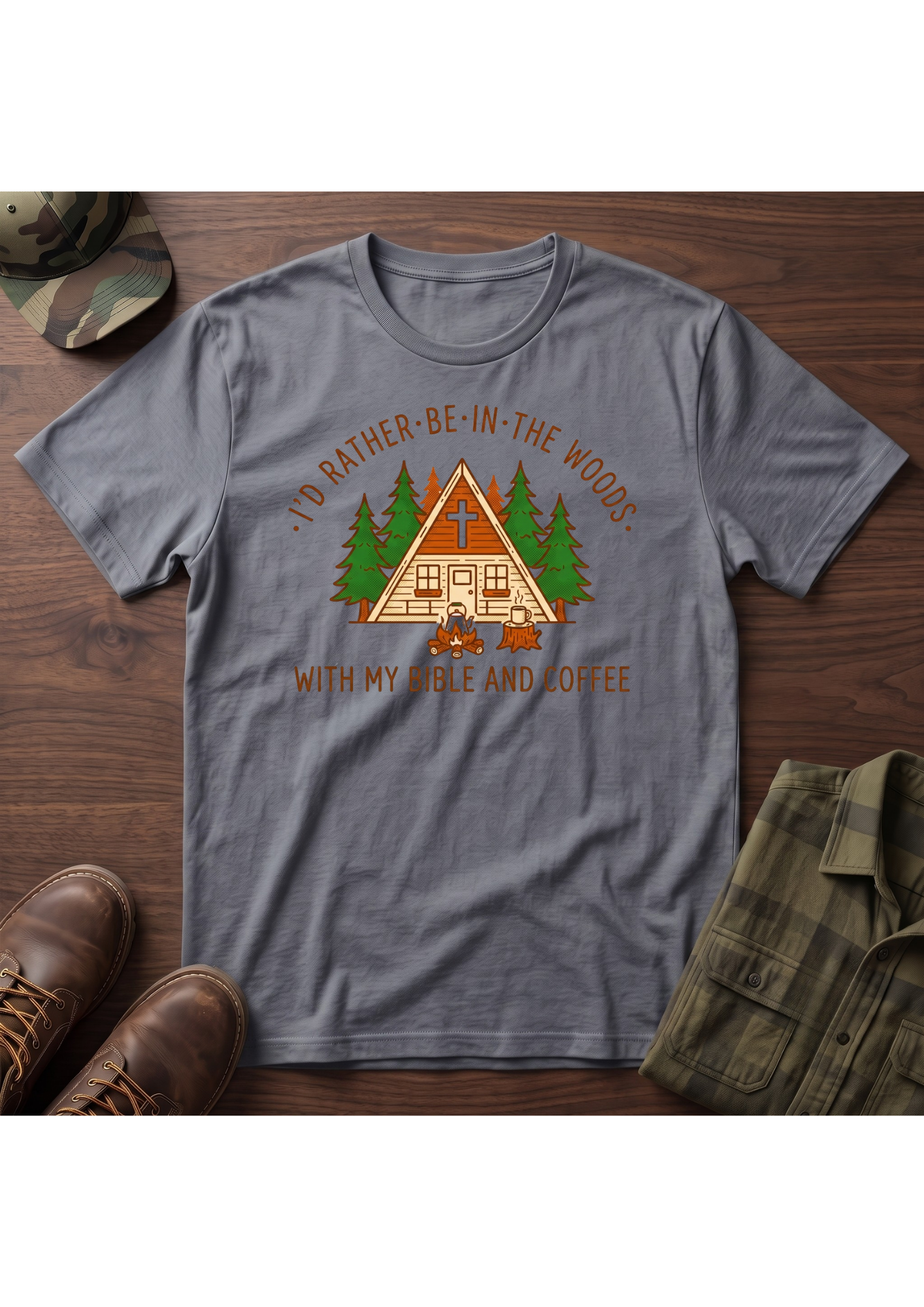 I'd Rather Be in the Woods with My Coffee and Bible Graphic T-SHIRT