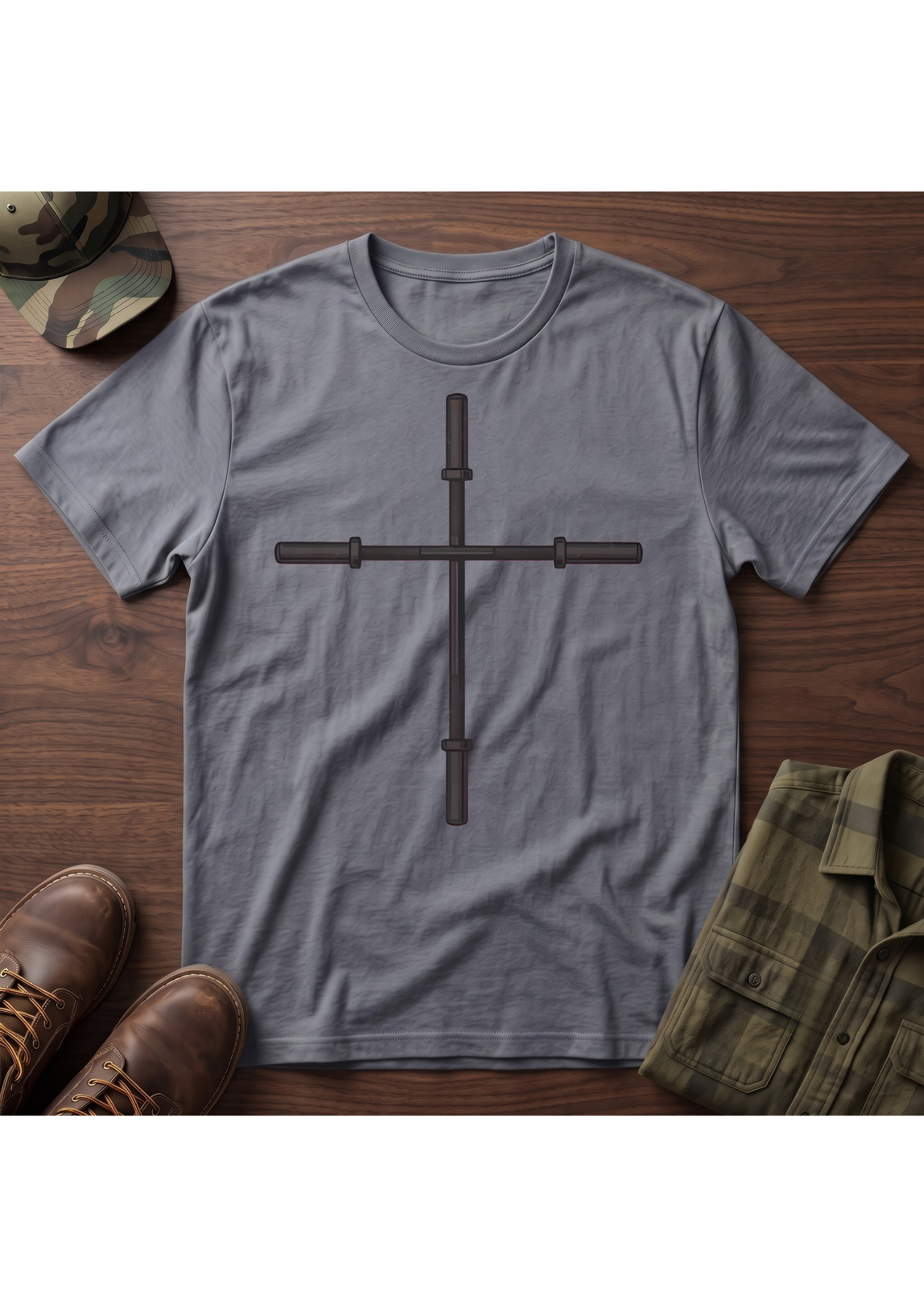 Barbell Cross Faith and Fitness T-Shirt