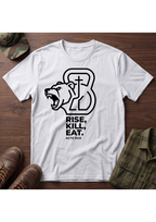 Rise, Kill, Eat. Cross, Bear and Kettlebell T-Shirt