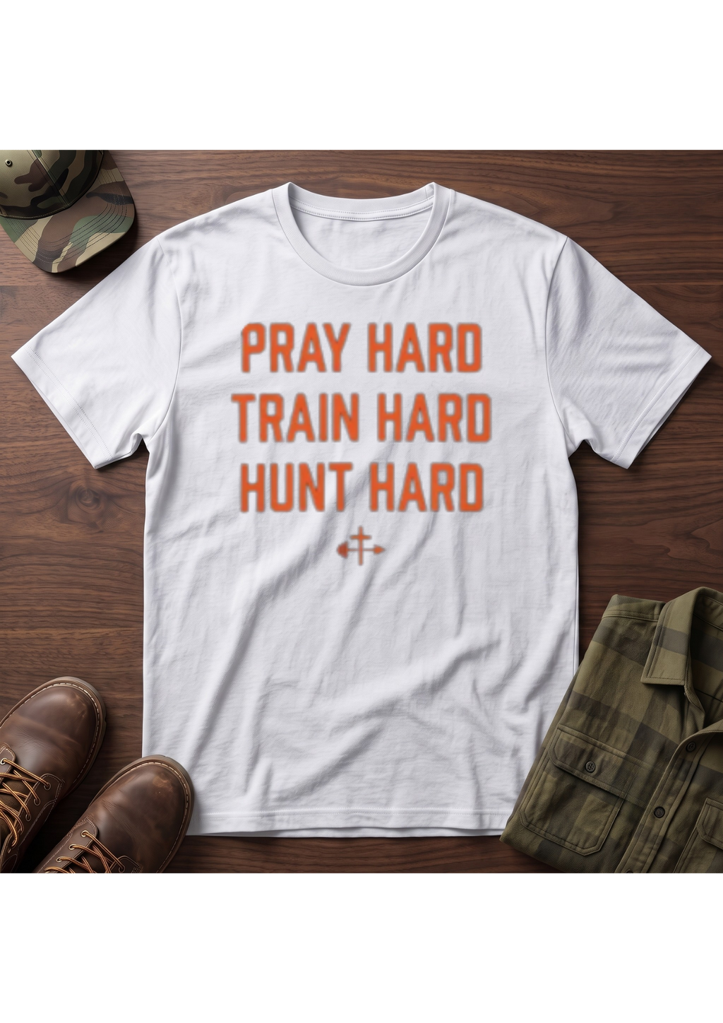 Pray, Train, Hunt Hard Orange T-Shirt
