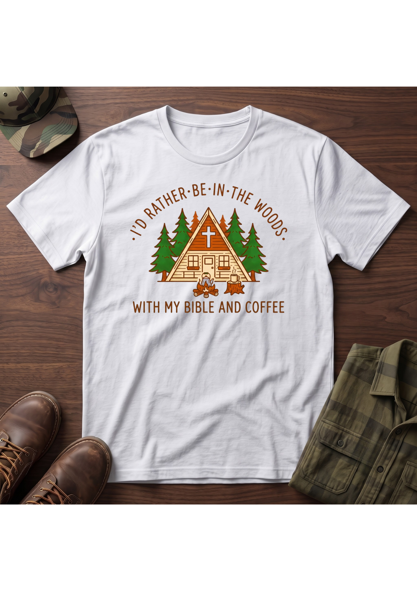 I'd Rather Be in the Woods with My Coffee and Bible Graphic T-SHIRT