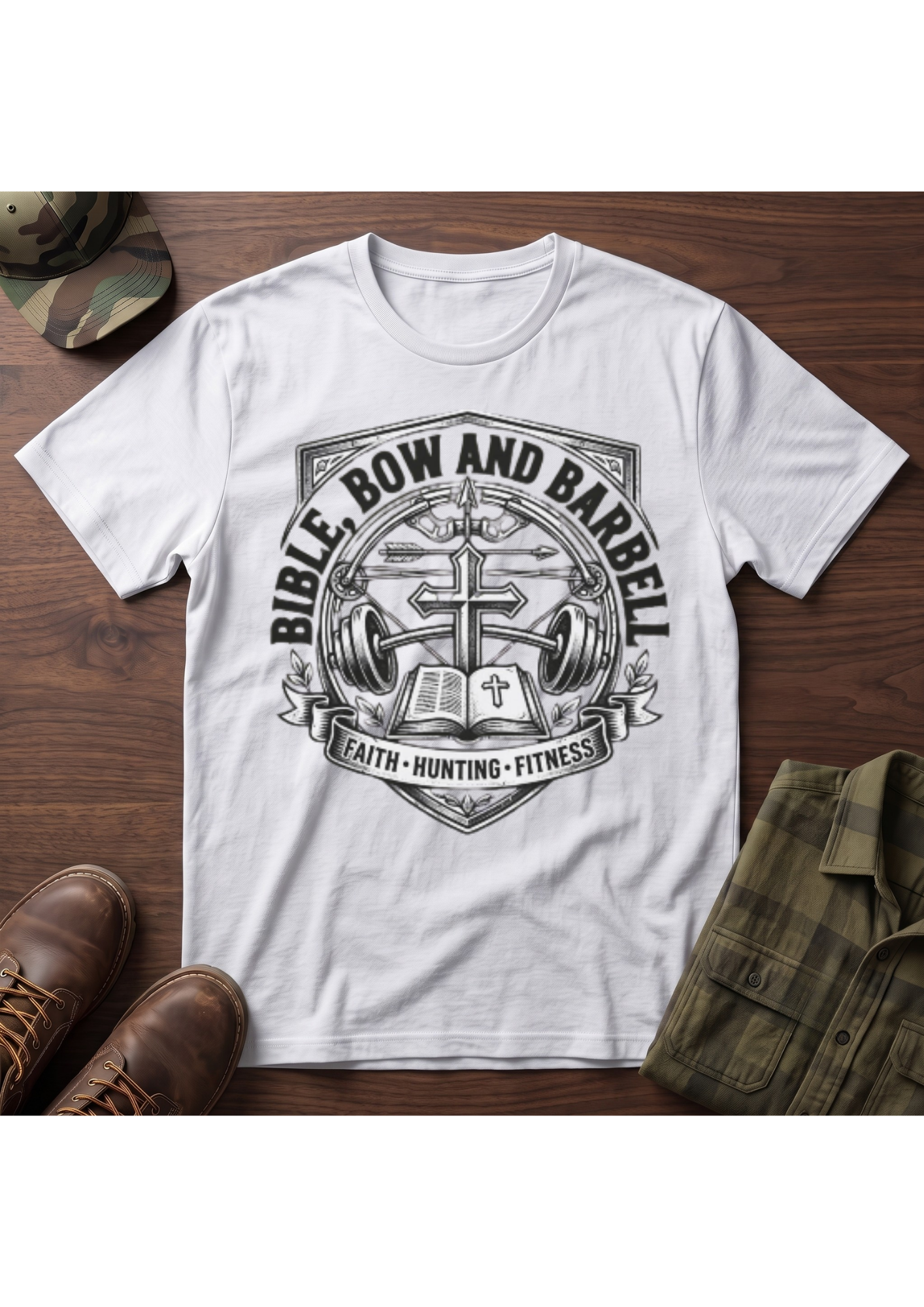 Bible Bow and Barbell Emblem T-Shirt