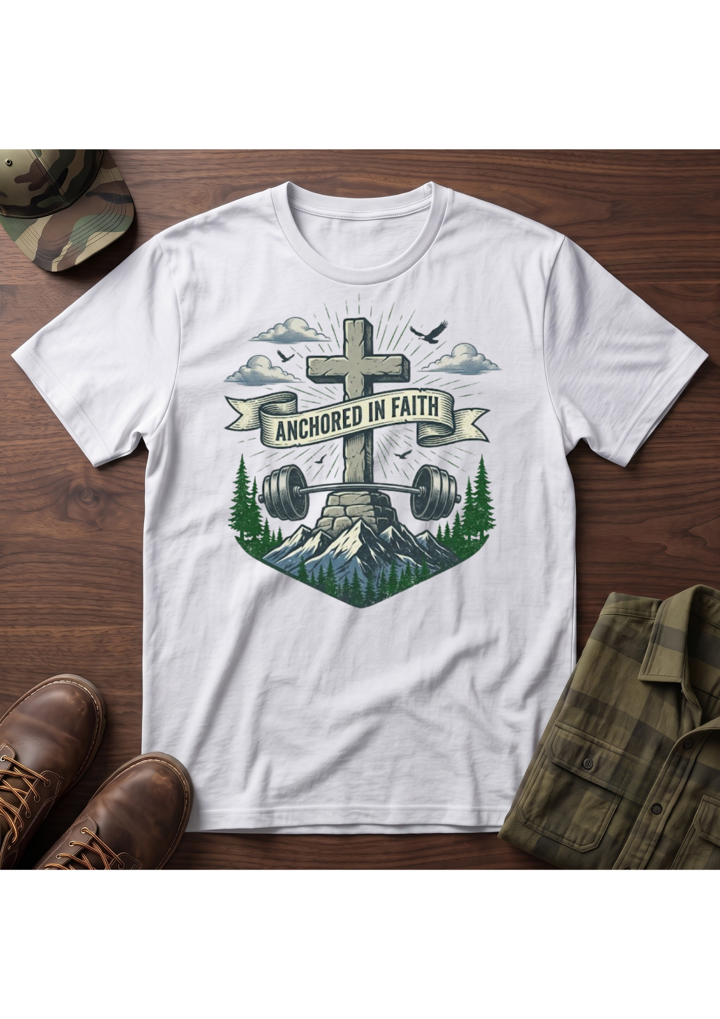 Anchored in Faith Stone Cross T-Shirt
