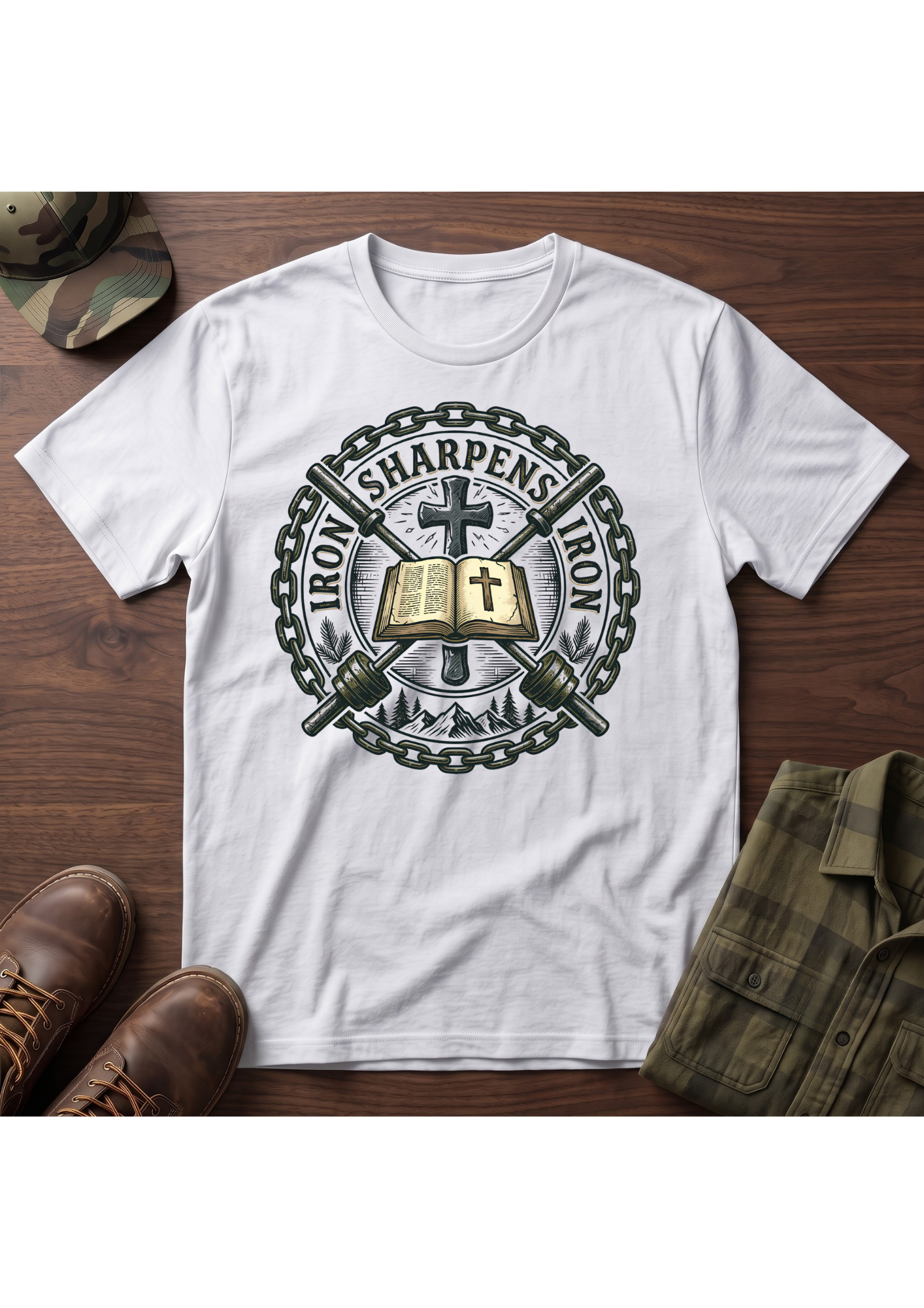 Iron Sharpens Iron Crossed Barbells T-Shirt