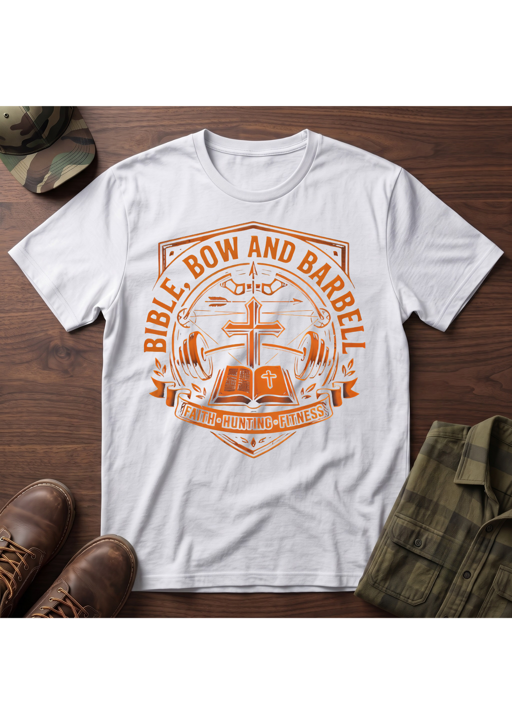 Bible Bow and Barbell Orange Emblem T-Shirt