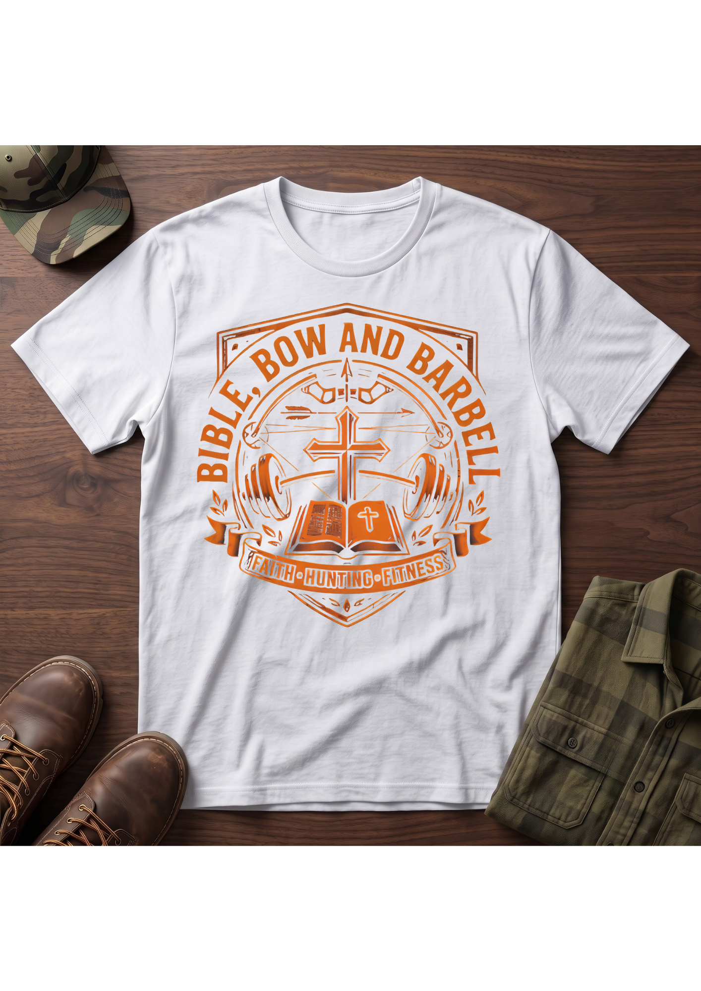 Bible Bow and Barbell Orange Emblem T-Shirt